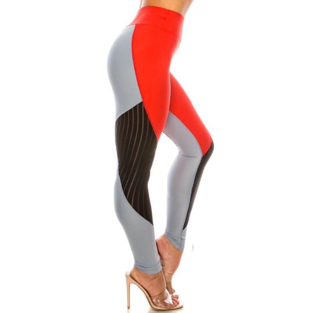 World of Leggings Red Wave Mesh High Waisted Sport Leggings